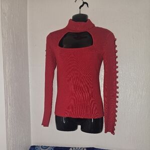 Guess Red Cowl Neck Sweater with Textured Knit